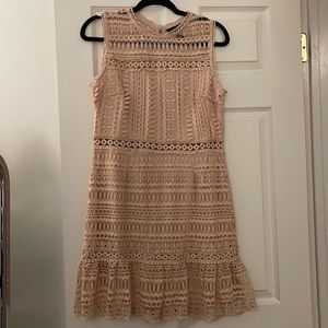 Nude/light pink Aqua Large Lace Detail Dress with Ruffle Hem